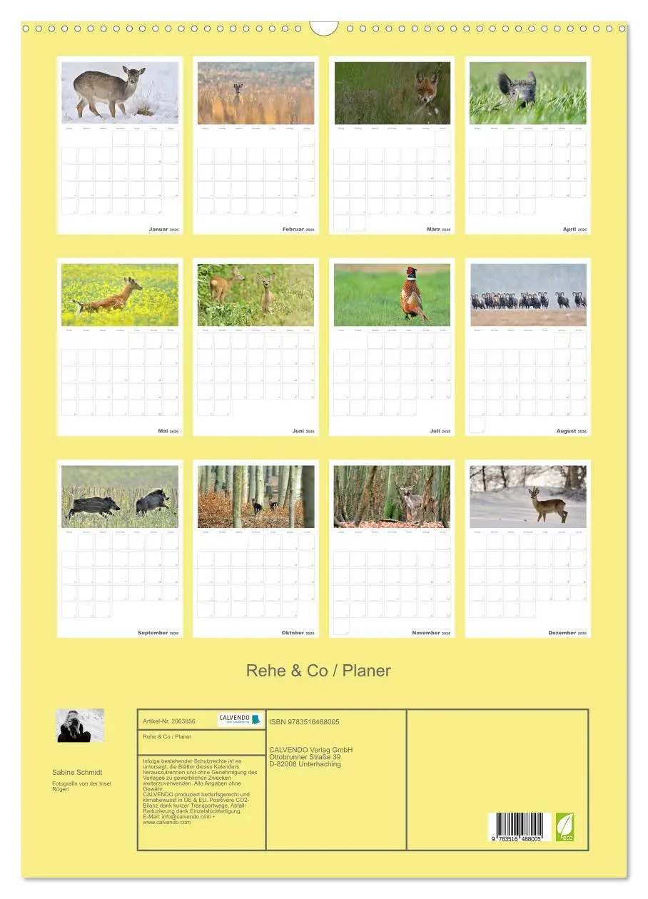 Bild: 9783516488005 | Rehe &amp; Co / Planer (Wandkalender 2026 DIN A2 hoch), CALVENDO...