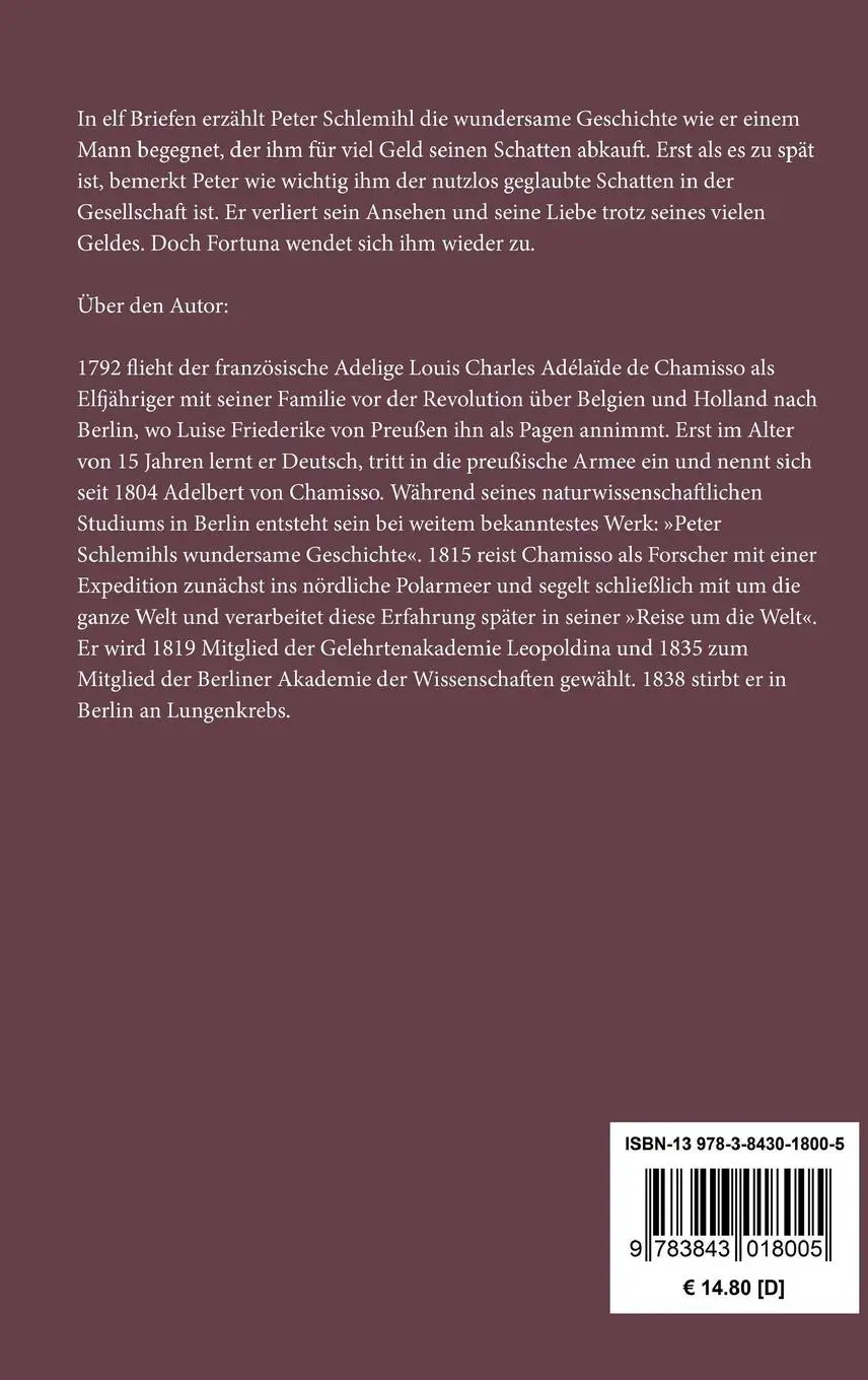 Rückseite: 9783843018005 | Peter Schlemihls wundersame Geschichte | Adelbert Von Chamisso | Buch