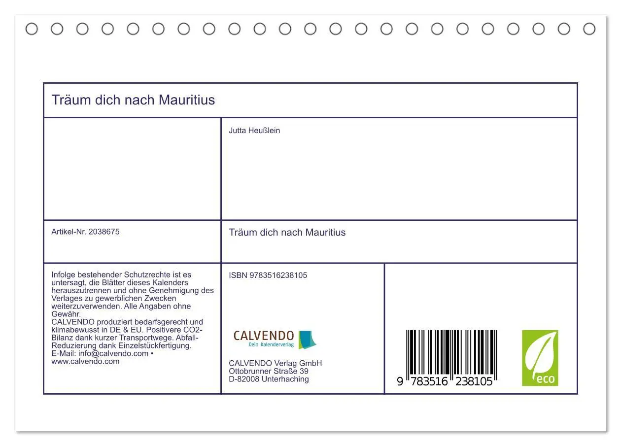 Bild: 9783516238105 | Träum dich nach Mauritius (Tischkalender 2026 DIN A5 quer),...