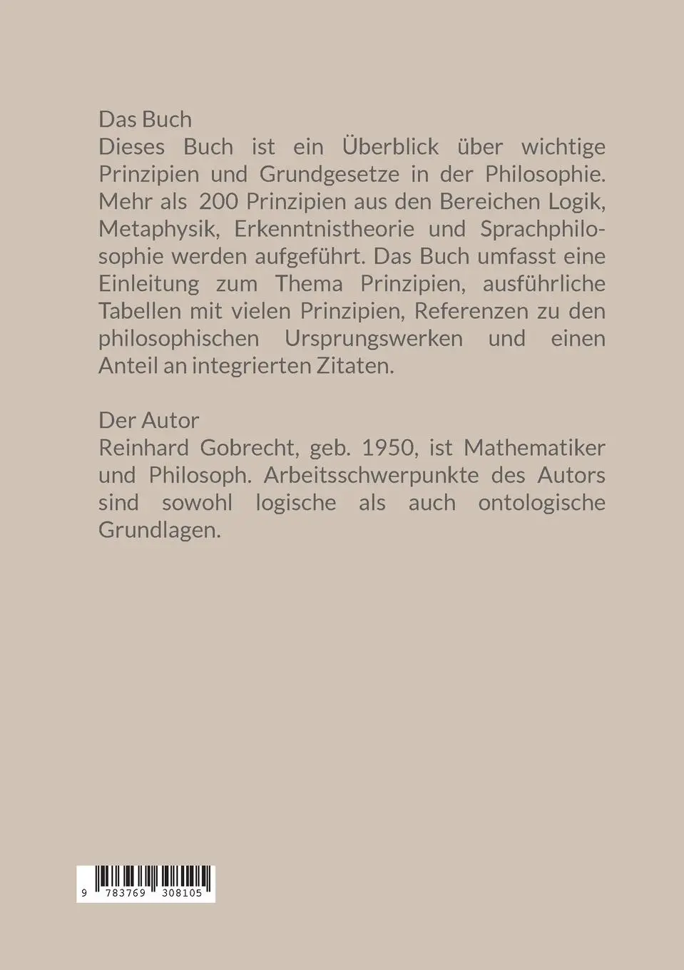 Rückseite: 9783769308105 | Prinzipien in der Philosophie | Reinhard Gobrecht | Taschenbuch | 2024