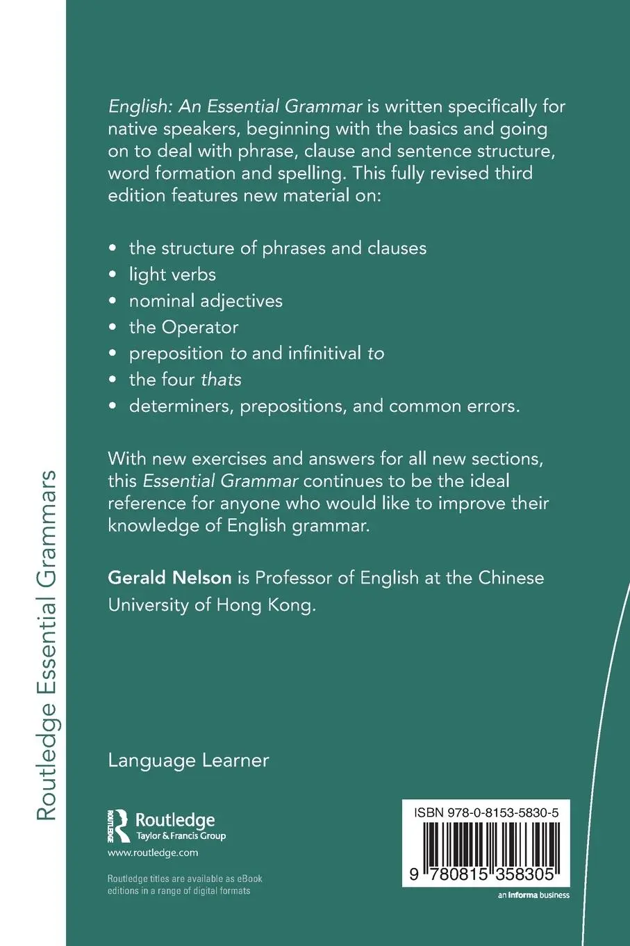 Rückseite: 9780815358305 | English | An Essential Grammar | Gerald Nelson | Taschenbuch | 2019