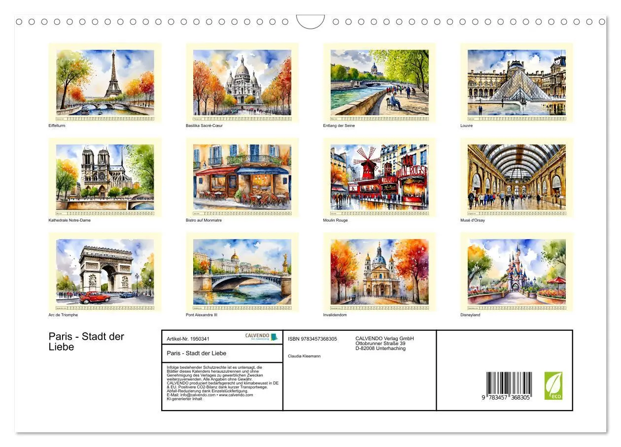 Bild: 9783457368305 | Paris - Stadt der Liebe (Wandkalender 2026 DIN A3 quer), CALVENDO...