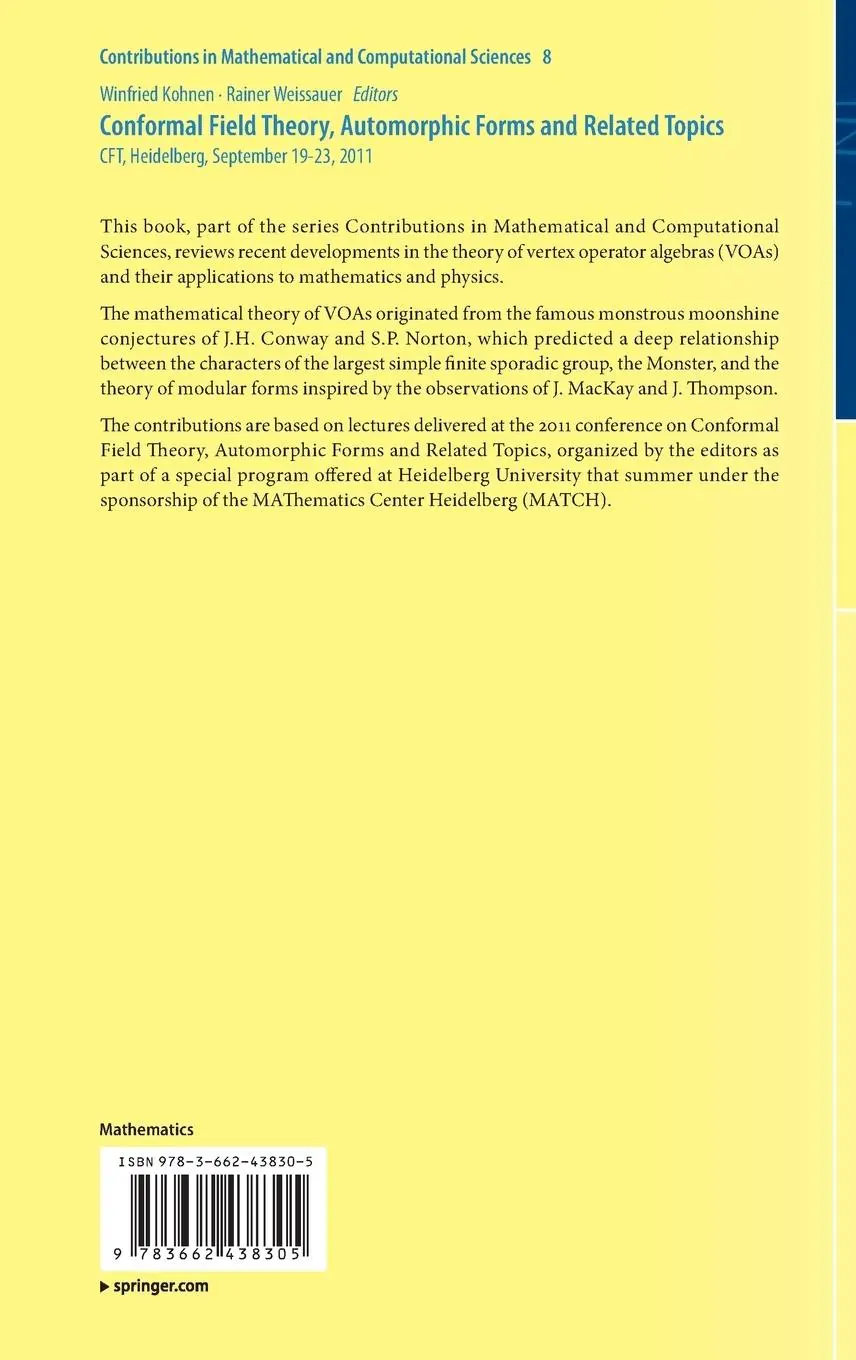 Rückseite: 9783662438305 | Conformal Field Theory, Automorphic Forms and Related Topics | Buch