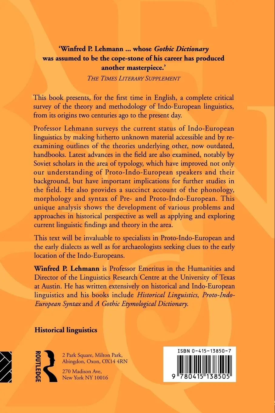 Rückseite: 9780415138505 | Theoretical Bases of Indo-European Linguistics | Winfred P. Lehmann