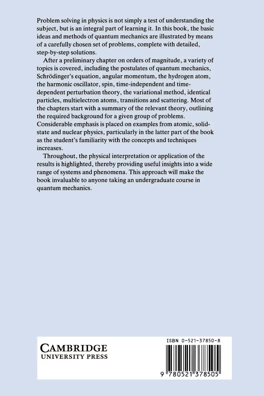 Rückseite: 9780521378505 | Problems in Quantum Mechanics | With Solutions | Gordon Leslie Squires