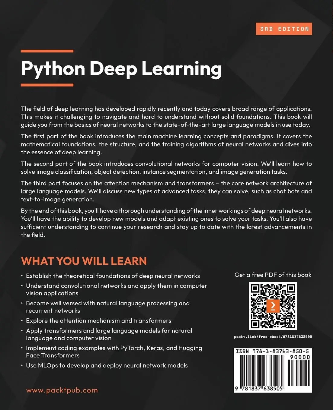 Rückseite: 9781837638505 | Python Deep Learning - Third Edition | Ivan Vasilev | Taschenbuch