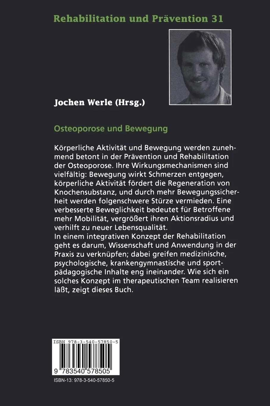 Rückseite: 9783540578505 | Osteoporose und Bewegung | Ein integrativer Ansatz der Rehabilitation