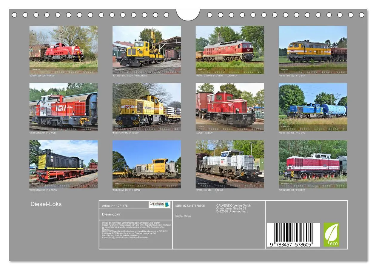 Bild: 9783457578605 | Diesel-Loks (Wandkalender 2026 DIN A4 quer), CALVENDO Monatskalender