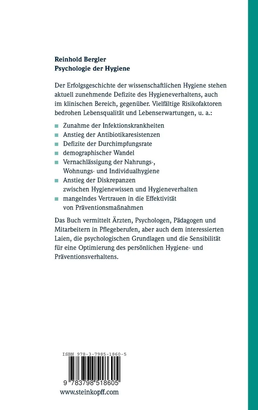 Rückseite: 9783798518605 | Psychologie der Hygiene | Reinhold Bergler | Buch | xvi | Deutsch