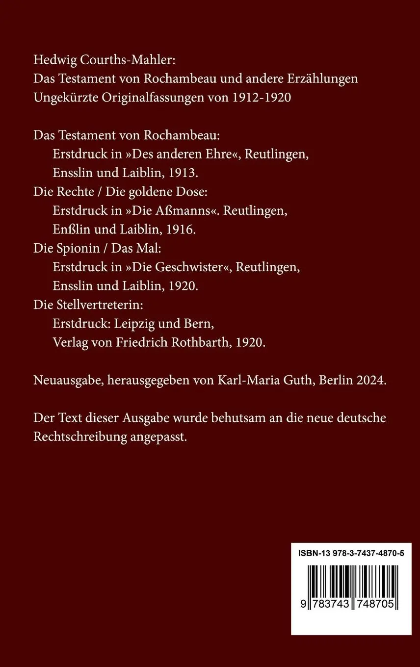 Rückseite: 9783743748705 | Das Testament von Rochambeau / Die Rechte / Die goldene Dose / Die...