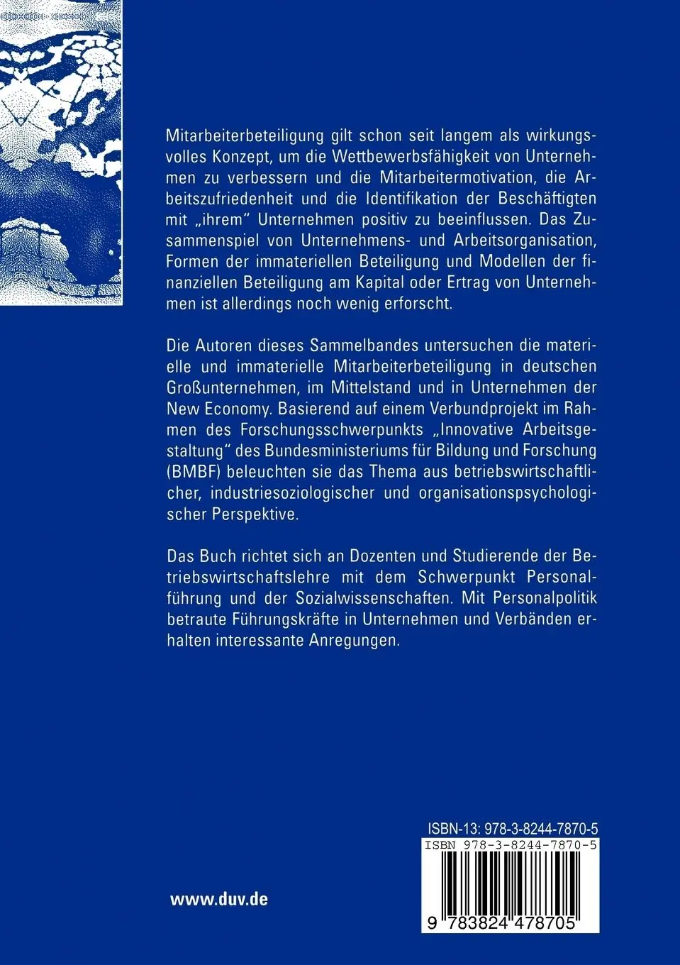 Rückseite: 9783824478705 | Mitarbeiterbeteiligung in deutschen Unternehmen | Peter Wilke (u. a.)