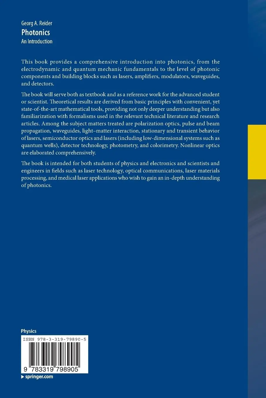 Rückseite: 9783319798905 | Photonics | An Introduction | Georg A. Reider | Taschenbuch | xv