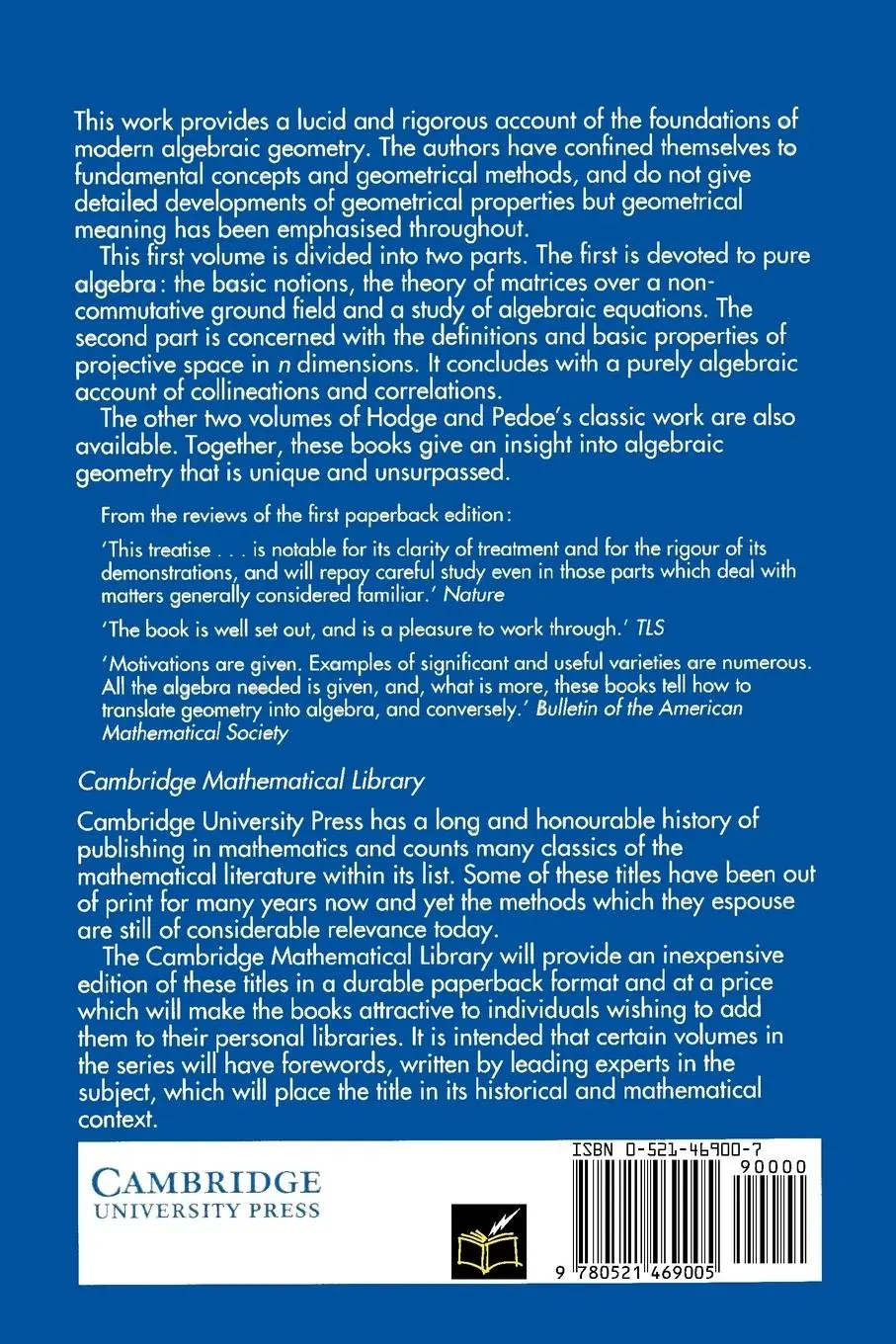 Rückseite: 9780521469005 | Methods of Algebraic Geometry | W. V. D. Hodge (u. a.) | Taschenbuch
