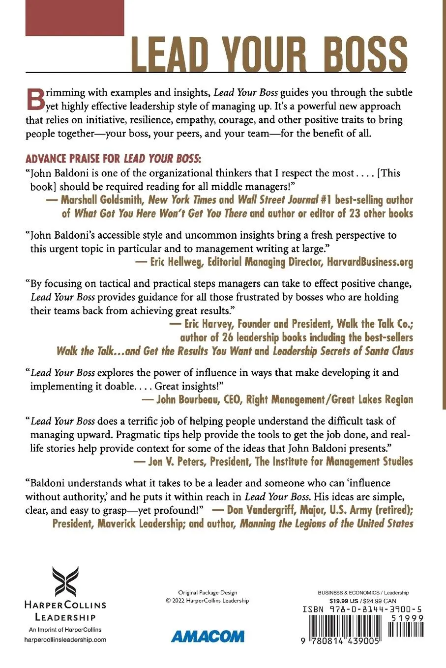 Rückseite: 9780814439005 | Lead Your Boss | The Subtle Art of Managing Up | John Baldoni | Buch