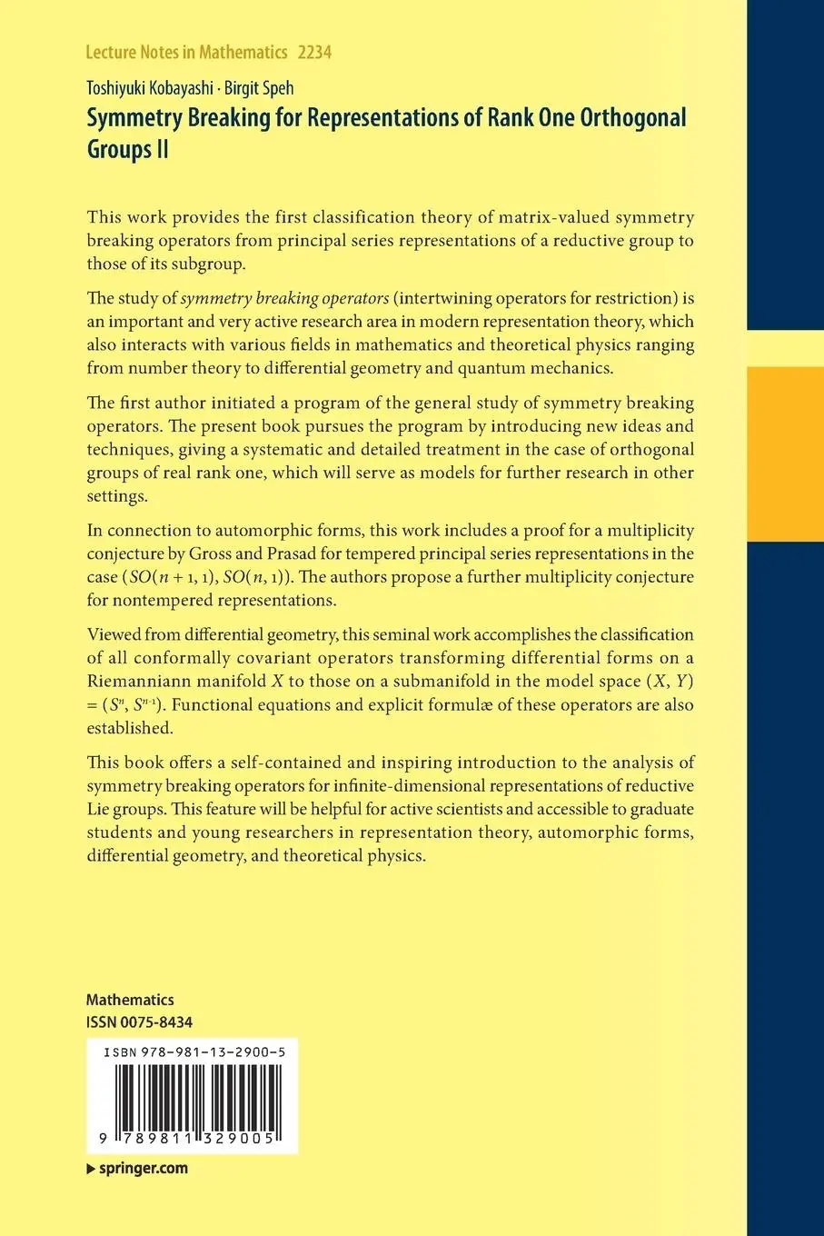 Rückseite: 9789811329005 | Symmetry Breaking for Representations of Rank One Orthogonal Groups II