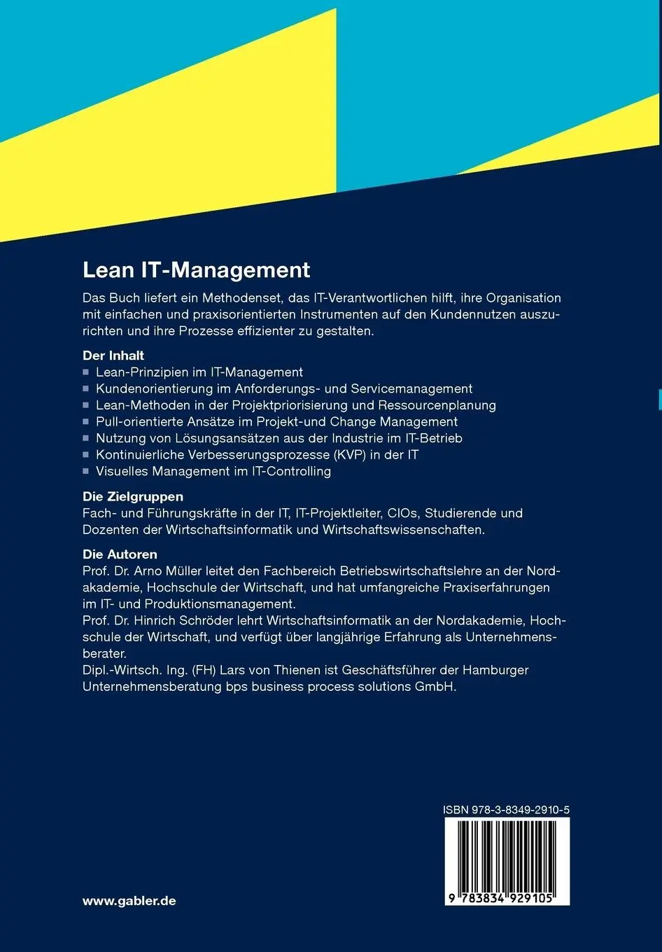 Rückseite: 9783834929105 | Lean IT-Management | Was die IT aus Produktionssystemen lernen kann