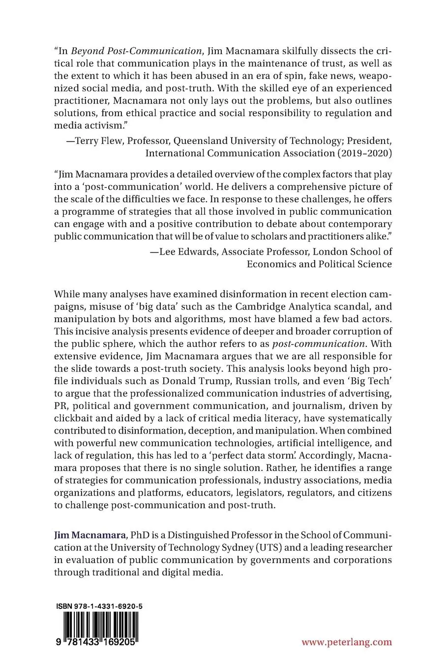 Rückseite: 9781433169205 | Beyond Post-Communication | Jim Macnamara | Taschenbuch | 318 S.