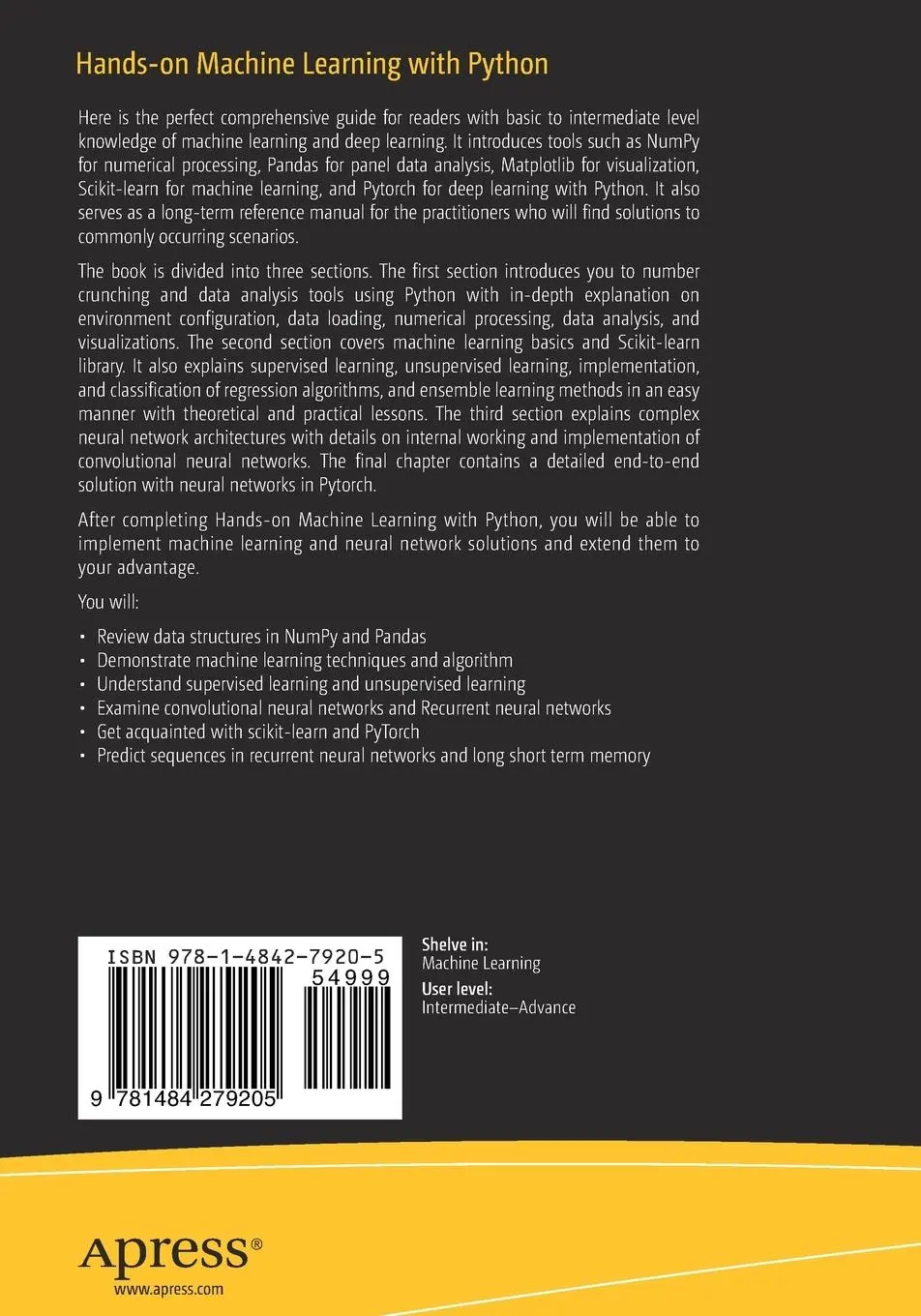 Rückseite: 9781484279205 | Hands-on Machine Learning with Python | Aditya Joshi (u. a.) | Buch