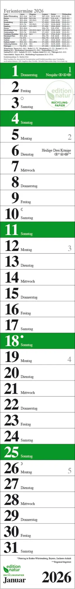 Cover: 9783731889205 | Streifenplaner Praktika Grün Recyclingpapier 2026 | Verlag Korsch