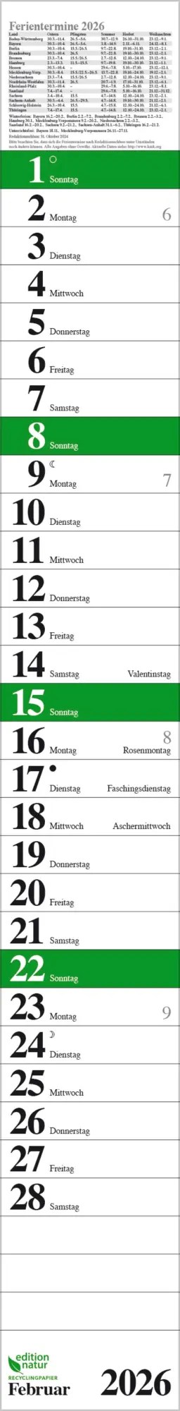Bild: 9783731889205 | Streifenplaner Praktika Grün Recyclingpapier 2026 | Verlag Korsch