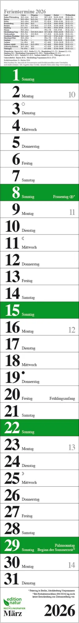 Bild: 9783731889205 | Streifenplaner Praktika Grün Recyclingpapier 2026 | Verlag Korsch