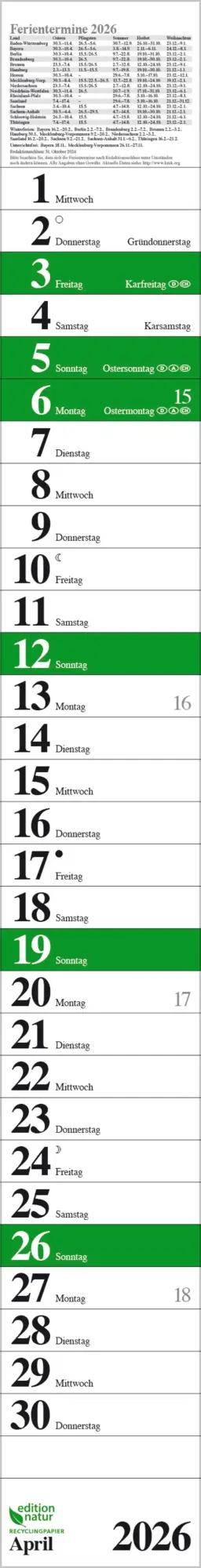 Bild: 9783731889205 | Streifenplaner Praktika Grün Recyclingpapier 2026 | Verlag Korsch