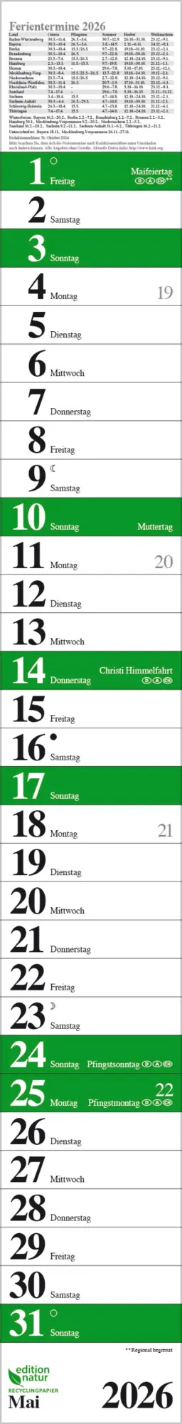 Bild: 9783731889205 | Streifenplaner Praktika Grün Recyclingpapier 2026 | Verlag Korsch