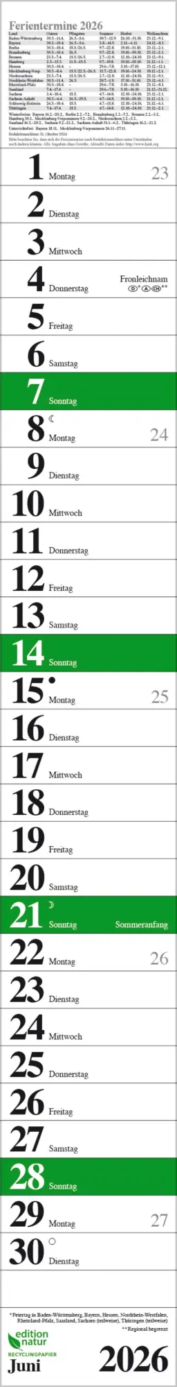 Bild: 9783731889205 | Streifenplaner Praktika Grün Recyclingpapier 2026 | Verlag Korsch