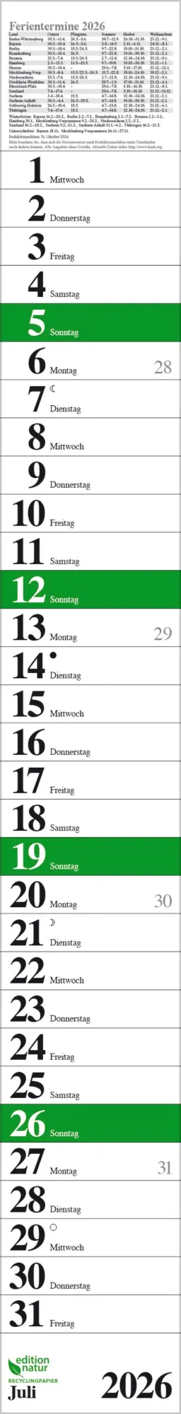 Bild: 9783731889205 | Streifenplaner Praktika Grün Recyclingpapier 2026 | Verlag Korsch