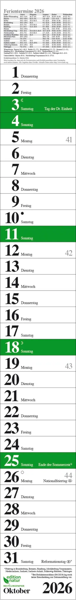 Bild: 9783731889205 | Streifenplaner Praktika Grün Recyclingpapier 2026 | Verlag Korsch