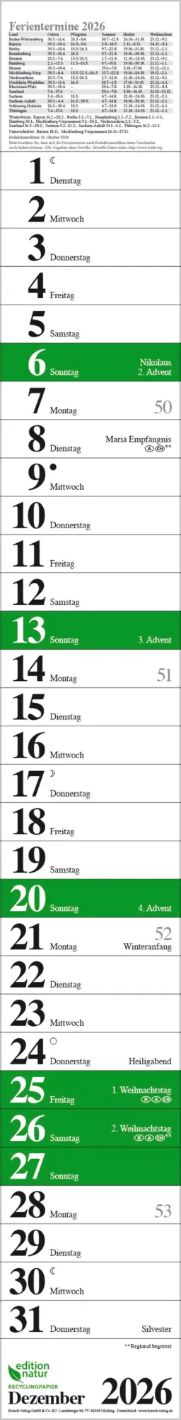 Bild: 9783731889205 | Streifenplaner Praktika Grün Recyclingpapier 2026 | Verlag Korsch