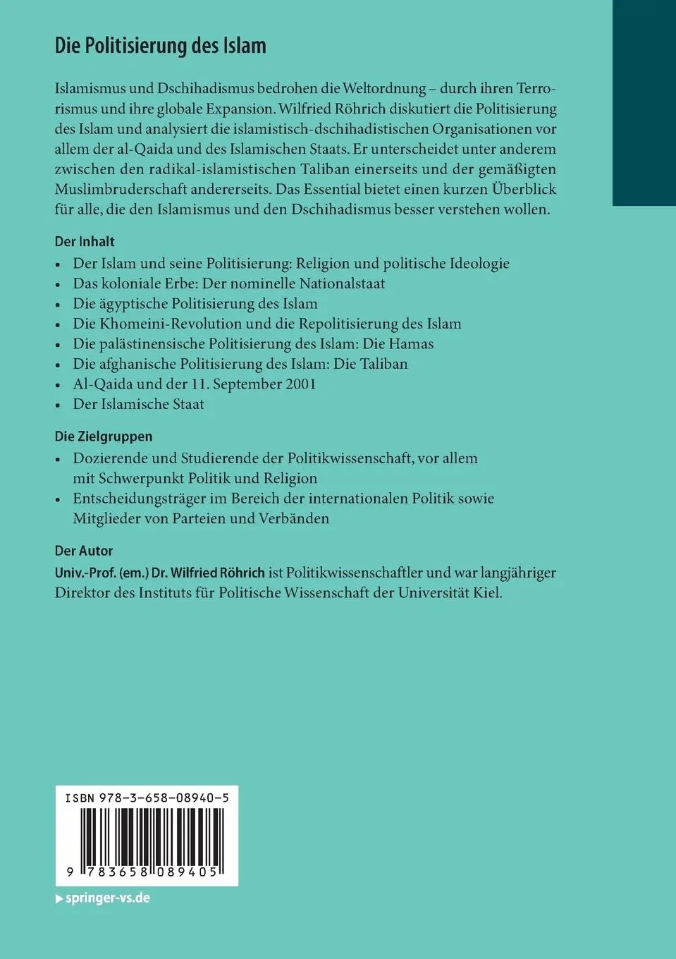 Rückseite: 9783658089405 | Die Politisierung des Islam | Islamismus und Dschihadismus | Röhrich