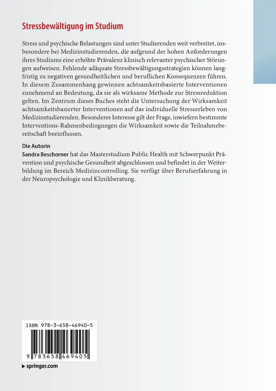 Rückseite: 9783658469405 | Stressbewältigung im Studium | Sandra Beschorner | Taschenbuch | xix