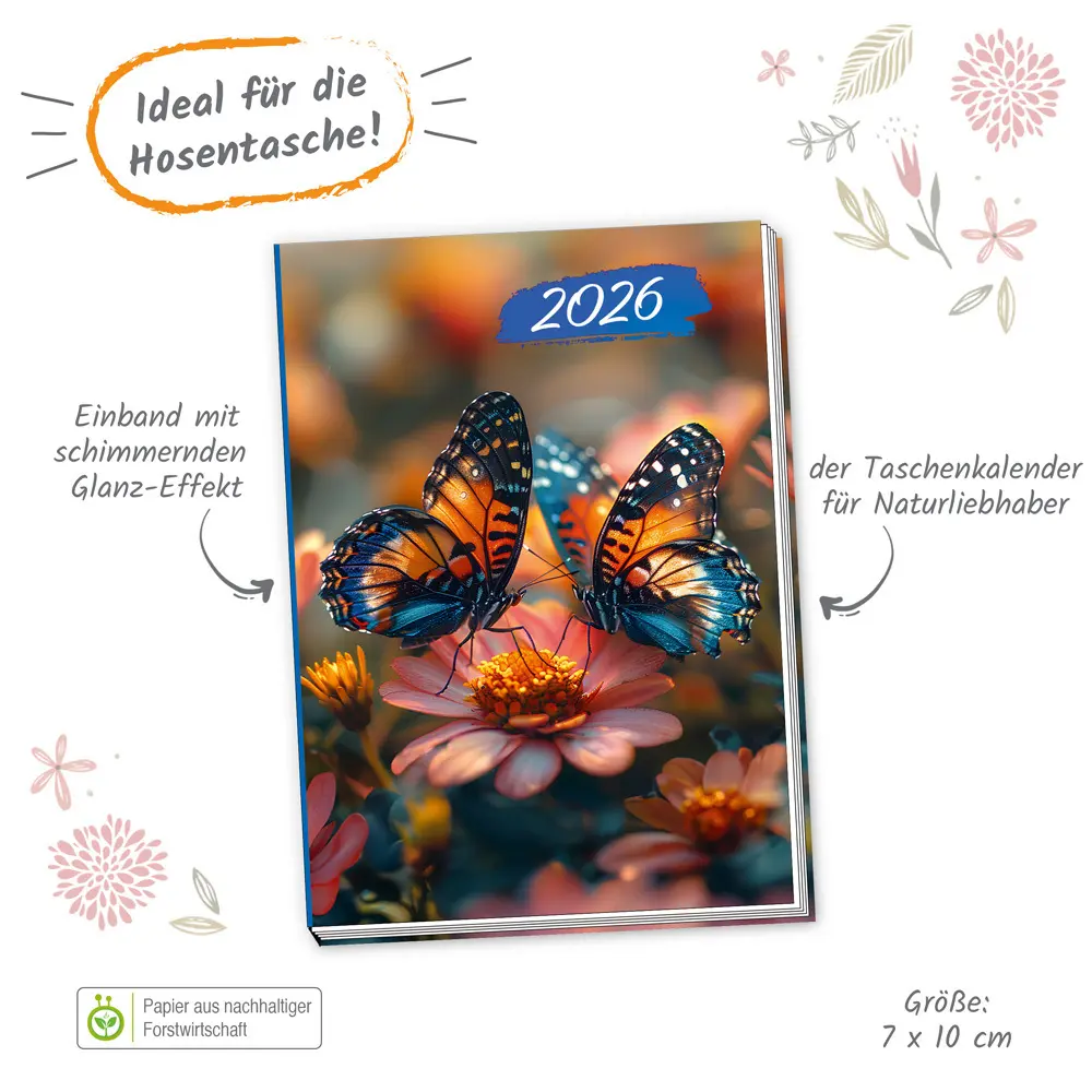 Bild: 4251901509505 | Trötsch Taschenkalender A7 Schmetterling 2026 | Mini-Terminkalender