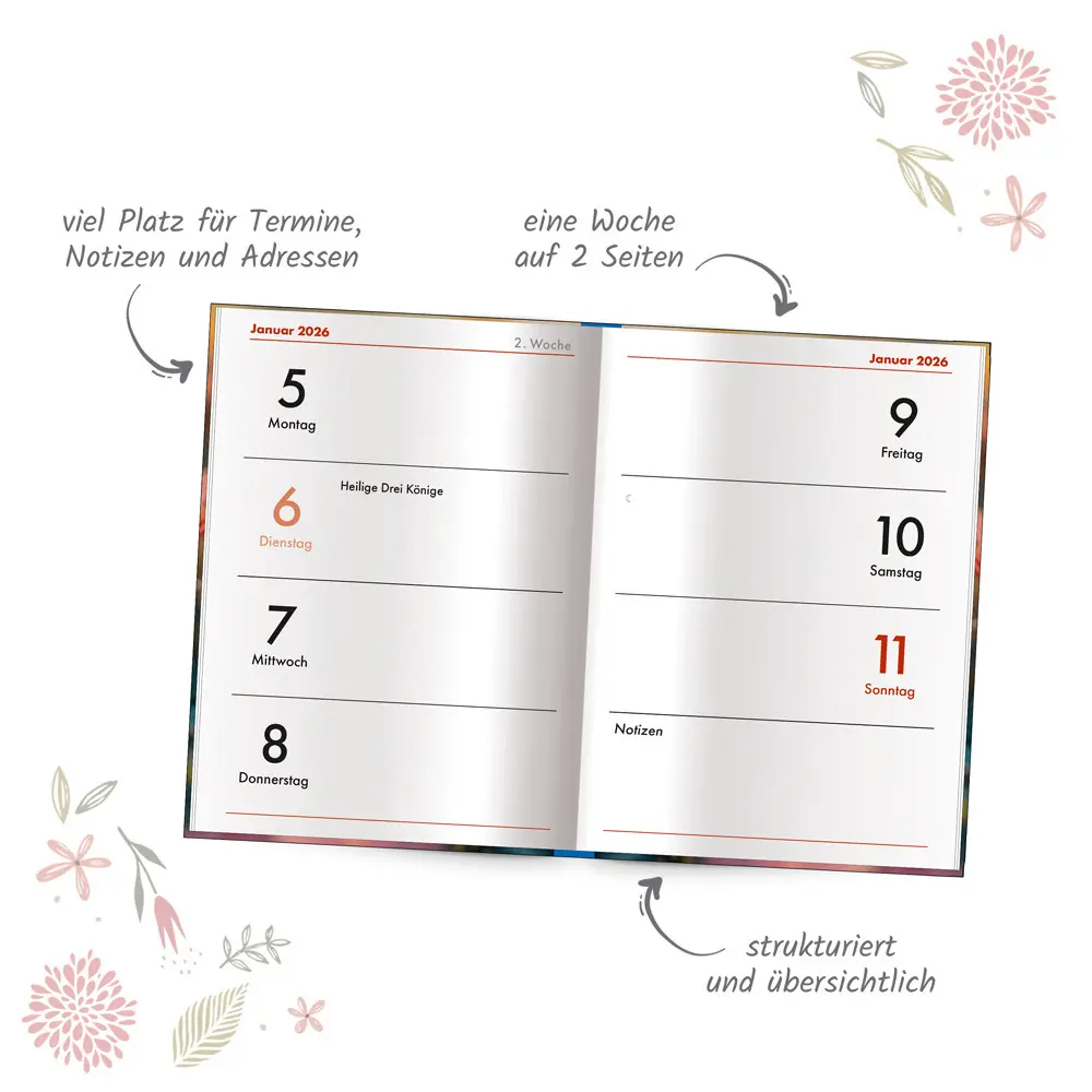 Bild: 4251901509505 | Trötsch Taschenkalender A7 Schmetterling 2026 | Mini-Terminkalender