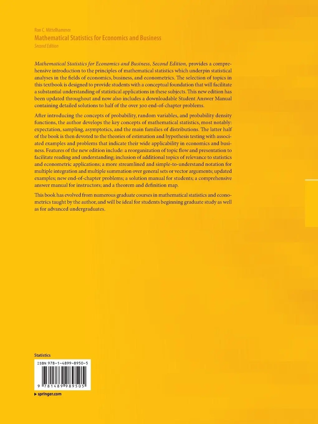 Rückseite: 9781489989505 | Mathematical Statistics for Economics and Business | Mittelhammer