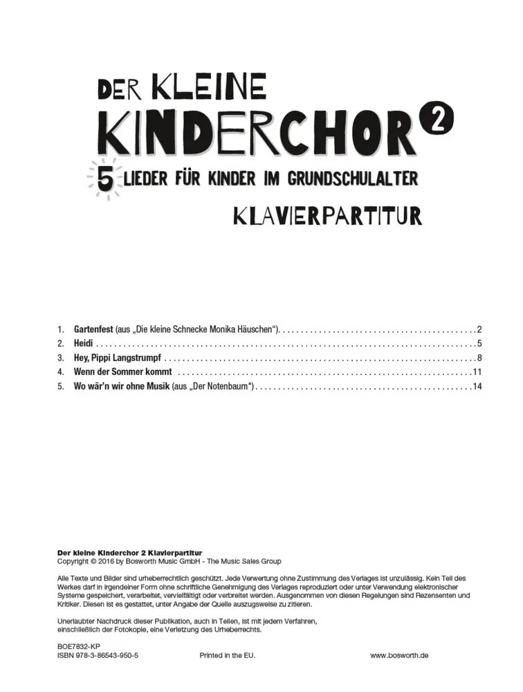 Bild: 9783865439505 | Der kleine Kinderchor 2. Bd.2 | Bosworth Music | Broschüre | 16 S.