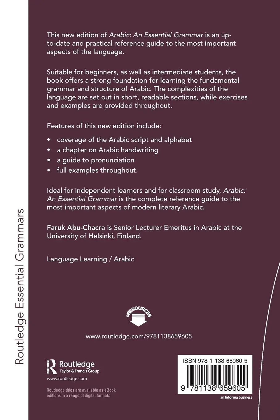 Rückseite: 9781138659605 | Arabic | An Essential Grammar | Faruk Abu-Chacra | Taschenbuch | 2018