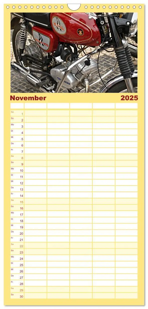 Bild: 9783457099605 | Familienplaner 2025 - Vintage Mopeds mit 5 Spalten (Wandkalender,...