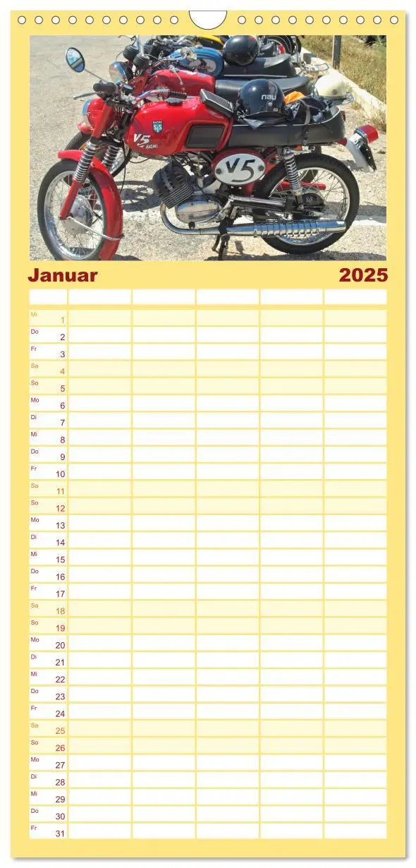 Bild: 9783457099605 | Familienplaner 2025 - Vintage Mopeds mit 5 Spalten (Wandkalender,...