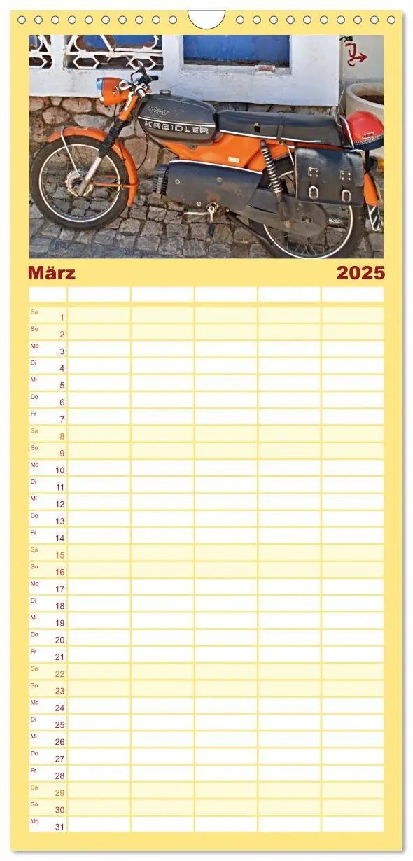 Bild: 9783457099605 | Familienplaner 2025 - Vintage Mopeds mit 5 Spalten (Wandkalender,...