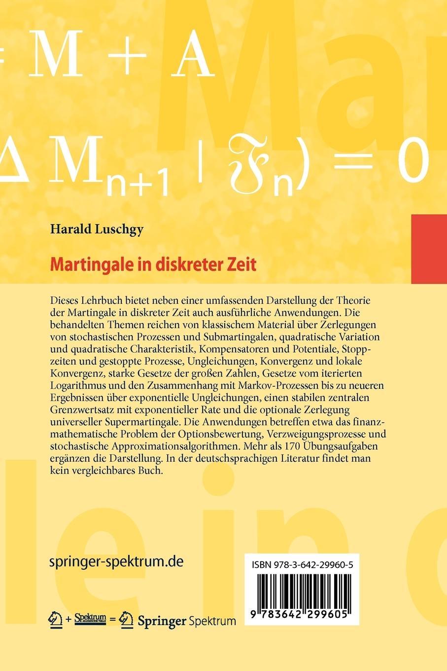 Rückseite: 9783642299605 | Martingale in diskreter Zeit | Theorie und Anwendungen | Luschgy