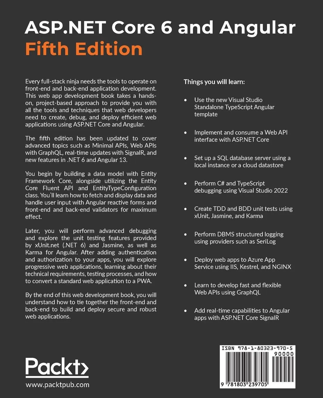 Rückseite: 9781803239705 | ASP.NET Core 6 and Angular - Fifth Edition | Valerio de Sanctis | Buch