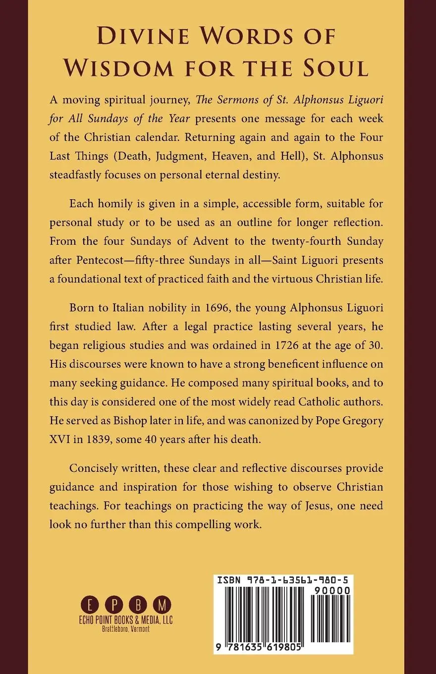 Rückseite: 9781635619805 | The Sermons of St. Alphonsus Liguori for All the Sundays of the Year