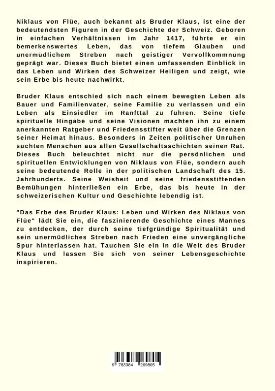 Rückseite: 9783384269805 | Das Erbe des Bruder Klaus | Leben und Wirken des Niklaus von Flüe
