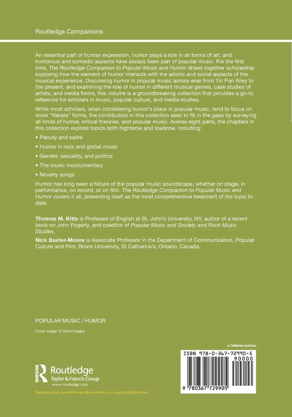Rückseite: 9780367729905 | The Routledge Companion to Popular Music and Humor | Kitts (u. a.)