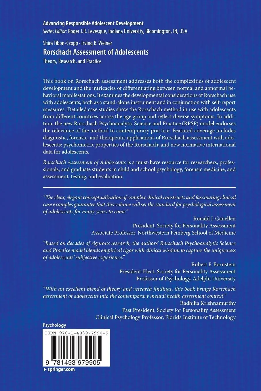 Rückseite: 9781493979905 | Rorschach Assessment of Adolescents | Theory, Research, and Practice