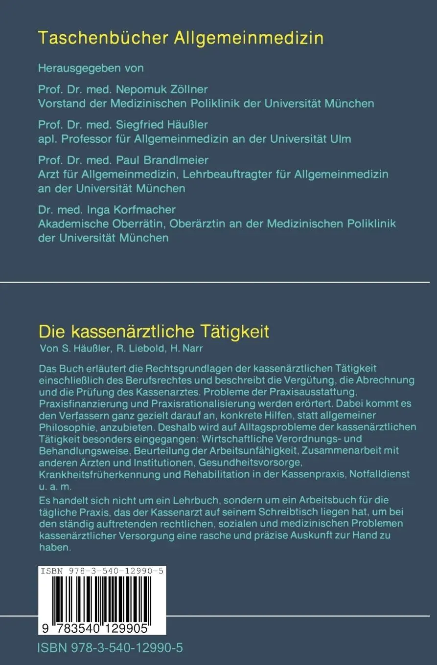 Rückseite: 9783540129905 | Die kassenärztliche Tätigkeit | S. Häussler (u. a.) | Taschenbuch