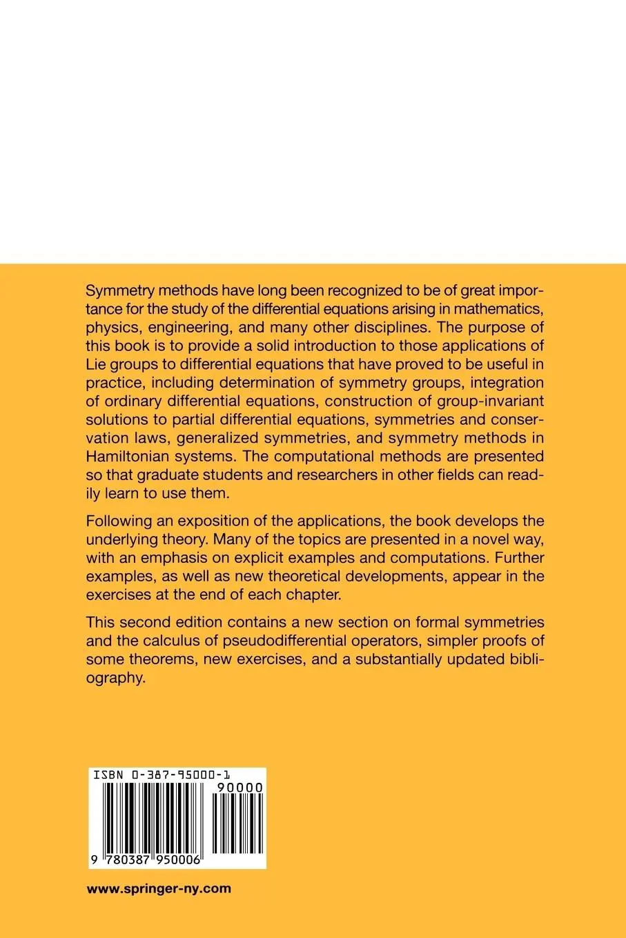 Rückseite: 9780387950006 | Applications of Lie Groups to Differential Equations | Peter J. Olver