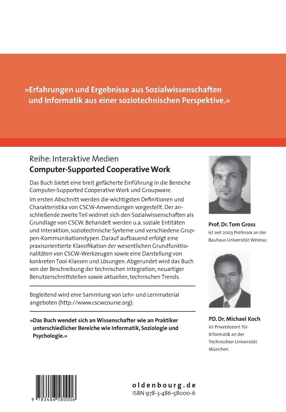 Rückseite: 9783486580006 | Computer-Supported Cooperative Work | Tom Gross (u. a.) | Taschenbuch
